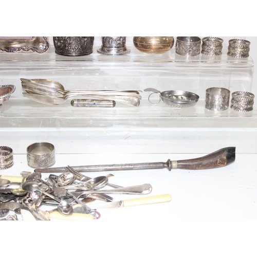 1048 - Qty of mixed silver-plated curios and some other metalware to incl flatware, bowls, photo frame etc,... 