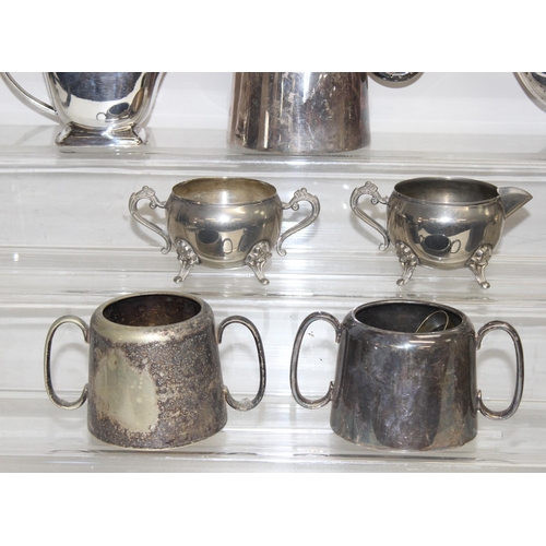 1049 - Qty of mixed antique and later silver-plated teaset items to incl teapots, milk jugs, sugar bowls et... 