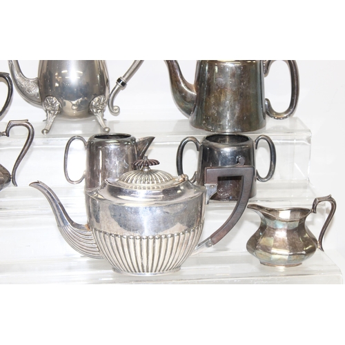 1049 - Qty of mixed antique and later silver-plated teaset items to incl teapots, milk jugs, sugar bowls et... 