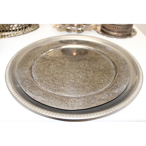 1052 - Qty of antique and later silver-plated items to incl serving trays, baskets, cruet stand etc, approx... 