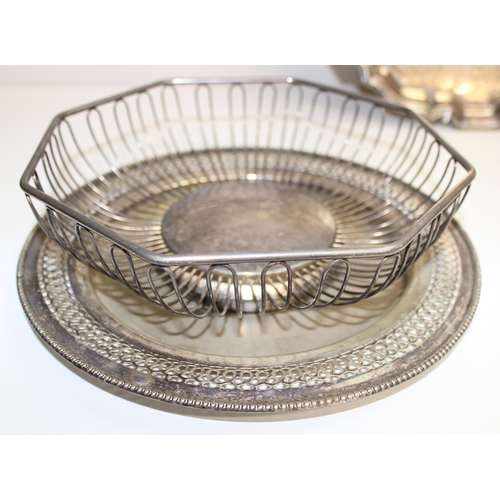 1052 - Qty of antique and later silver-plated items to incl serving trays, baskets, cruet stand etc, approx... 