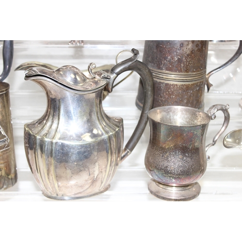 1054 - Qty of antique and later silver-plated drinking vessels, jugs etc, approx 5kg gross