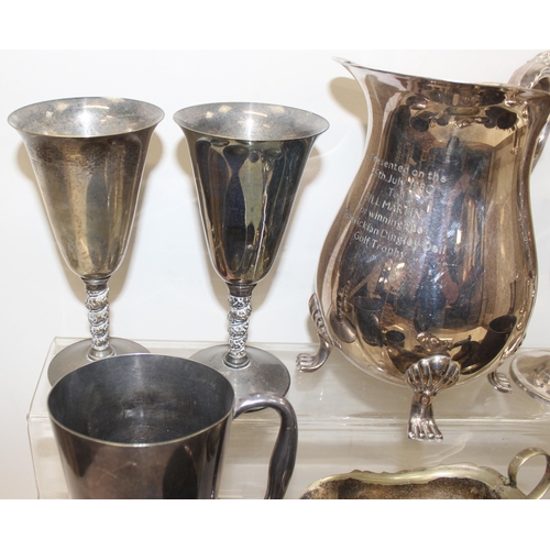 1054 - Qty of antique and later silver-plated drinking vessels, jugs etc, approx 5kg gross