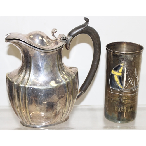 1054 - Qty of antique and later silver-plated drinking vessels, jugs etc, approx 5kg gross