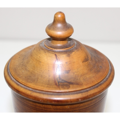 1566 - A 19th century turned wooden or treen lidded pot, possibly a pill silverer or a tobacco pot, approx ... 