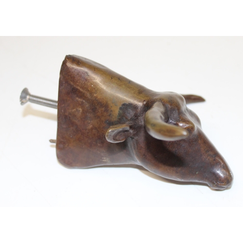 1592 - 5 bronzed metal mountable animal heads, to incl elephant, bull, deer etc, largest approx 10cm D x 13... 