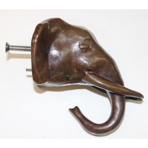 1592 - 5 bronzed metal mountable animal heads, to incl elephant, bull, deer etc, largest approx 10cm D x 13... 