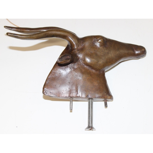 1592 - 5 bronzed metal mountable animal heads, to incl elephant, bull, deer etc, largest approx 10cm D x 13... 