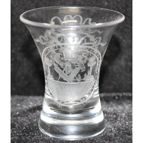 1597 - Early 19th century English Masonic firing glass, cut decoration to include square, level, plumb line... 