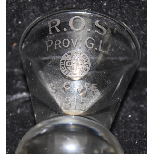 1600 - Collection of 6 Masonic antique firing glasses, to include an illusion glass with square & compass d... 