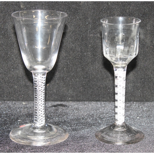 1603 - 2 18th century Georgian period drinking glasses to incl a wine glass with straight-sided round funne... 