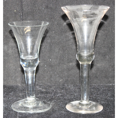 1606 - 2 18th century Georgian period drinking glasses to incl a heavy based drawn bowl with teardrop air b... 