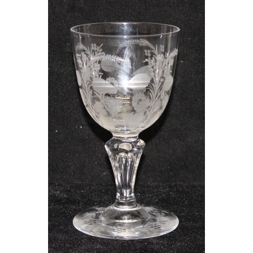 1614 - 19th century antique Baluster style teardrop stemmed large Rummer drinking glass with detailed flora... 