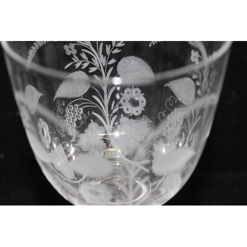 1614 - 19th century antique Baluster style teardrop stemmed large Rummer drinking glass with detailed flora... 