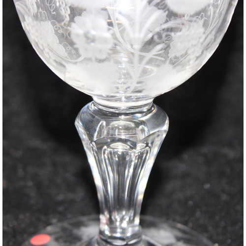 1614 - 19th century antique Baluster style teardrop stemmed large Rummer drinking glass with detailed flora... 