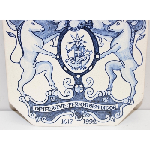 1622 - Worshipful Society of Apothecaries - an antique style delft pottery tile depicting the coat of arms ... 