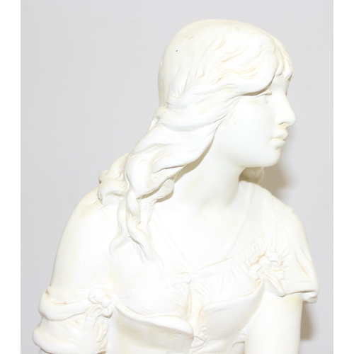 1775 - After Auguste Moreau (French, 1834-1917), plaster sculpture of a young sitting girl with flowers in ... 