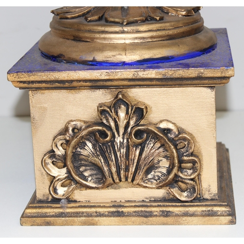 1784 - A pair of gold and blue relief decorated Regency style urn displays, each approx 70cm tall