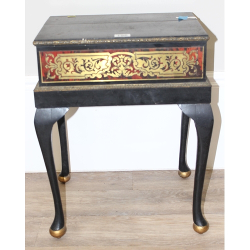 120 - A vintage Boullework side table or bedside stand with gilt brass edging, approx 45cm wide x 34cm dee... 