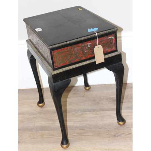 120 - A vintage Boullework side table or bedside stand with gilt brass edging, approx 45cm wide x 34cm dee... 