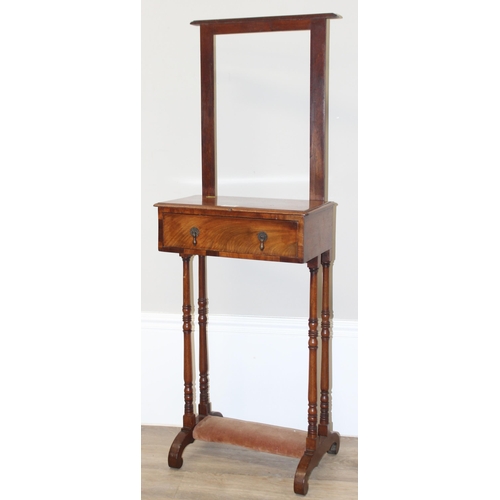 122 - An antique mahogany sewing table with slide out screen section, lacking glass, approx 41cm wide x 24... 