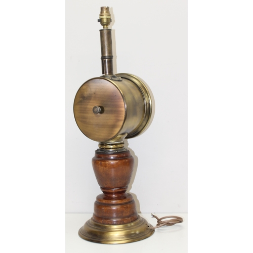 267 - A Ships Telegraph style brass and wooden table lamp, approx 62cm tall