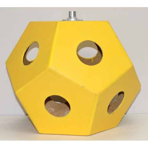 269 - An unusual retro yellow painted wooden lamp shade of dodecahedron form, approx 36cm tall