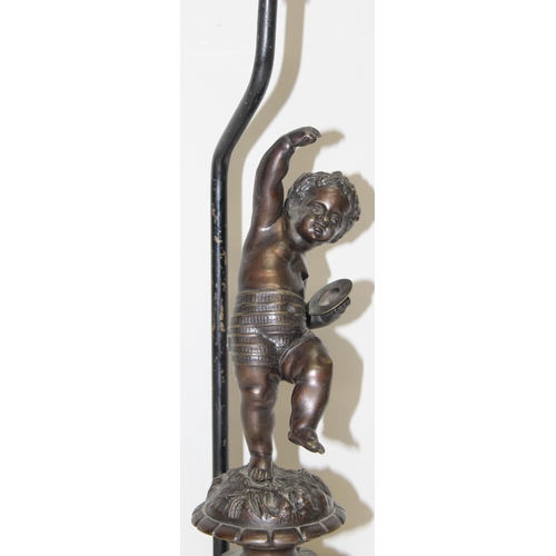 273 - A vintage bronzed metal cherub or putti lamp with marble base, approx 40cm tall