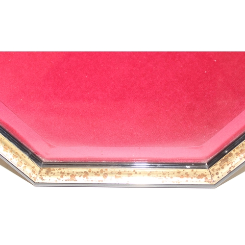 316 - 3 octagonal lined display frames, largest approx 40cm diam x 5cm D