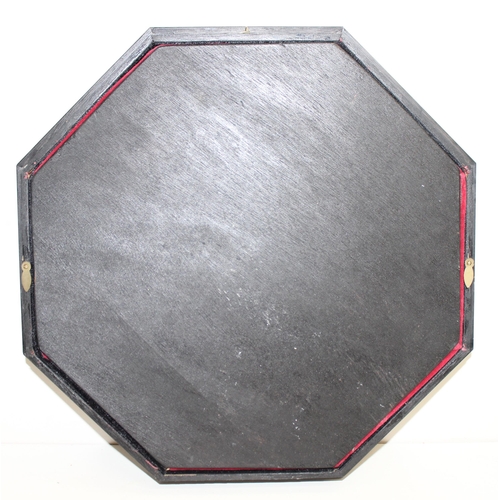 316 - 3 octagonal lined display frames, largest approx 40cm diam x 5cm D