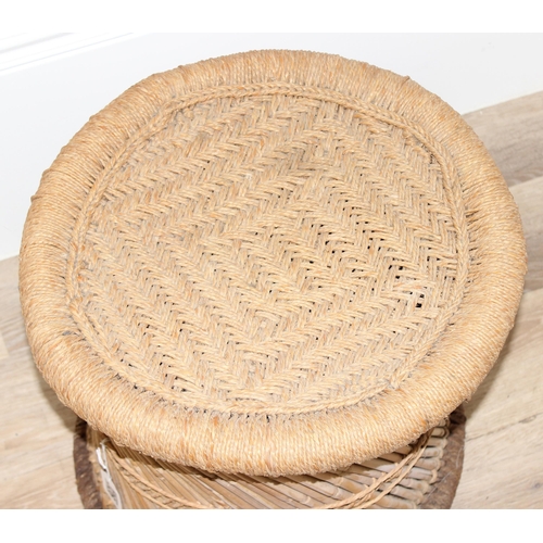 326 - A retro bamboo and cord basket or stick stand, approx 45cm in diameter x 40cm tall