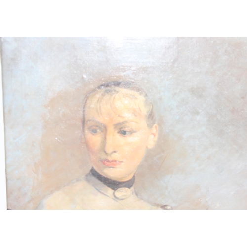 404 - Early to mid 20th century oil on canvas of a female, seemingly unsigned, approx 76cm x 56cm