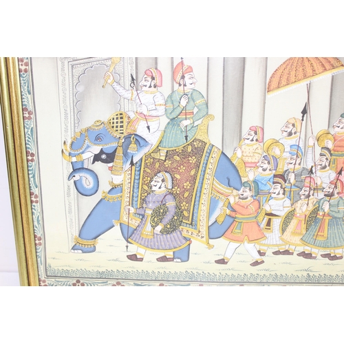 450H - A highly decorative colourful Mughal Indian school painting on cloth of a royal procession in glazed... 