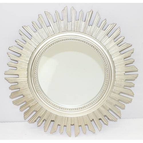 450T - Retro style sunburst wall mirror in Champagne gold colour, approx 51cm diam