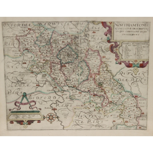 450O - NORTHAMTONIAE Comitatus’ Saxton/Kip of Northamptonshire c.1607, an early 17th century map of Northam... 