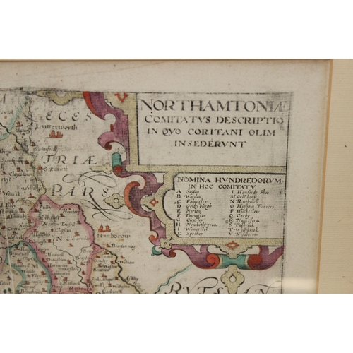 450O - NORTHAMTONIAE Comitatus’ Saxton/Kip of Northamptonshire c.1607, an early 17th century map of Northam... 