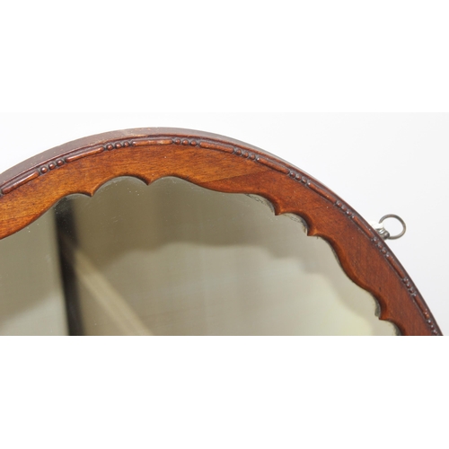 450S - Large oak framed oval mirror with decorative wooden edge, approx 107cm x 65cm