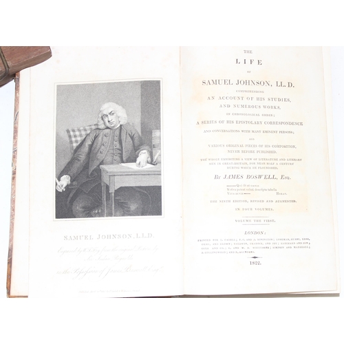 573 - The Life of Samuel Johnson by James Boswell, published by T Cadell, 1822, 4 volumes, half leather bi... 