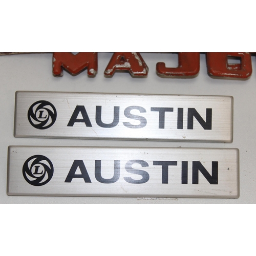 728 - Qty of assorted car and other badges etc to inc Fordson Major tractor badges, Renault, Austin, Vauxh... 