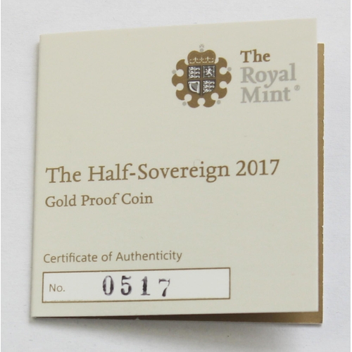 1234 - Gold Coins - Half Sovereign - 2017 Queen Elizabeth II gold proof coin, with original box and paperwo... 