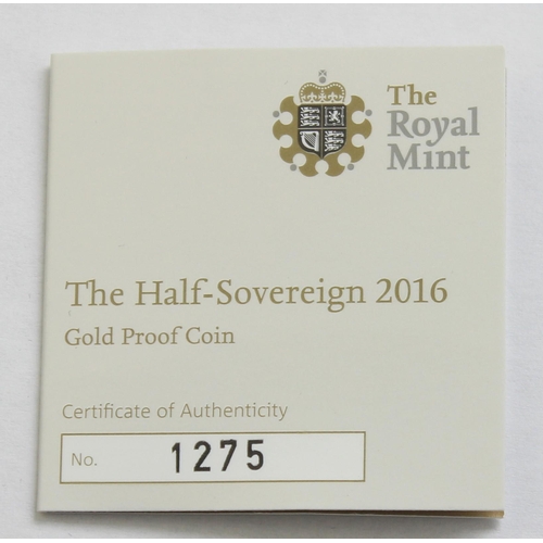 1236 - Gold Coins - Half Sovereign - 2016 Queen Elizabeth II gold proof coin, with original box and paperwo... 