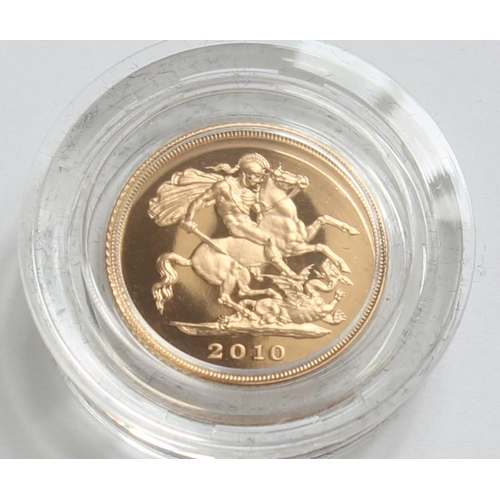 1243 - Gold Coins - Half Sovereign - 2010 Queen Elizabeth II gold proof coin, with original box and paperwo... 