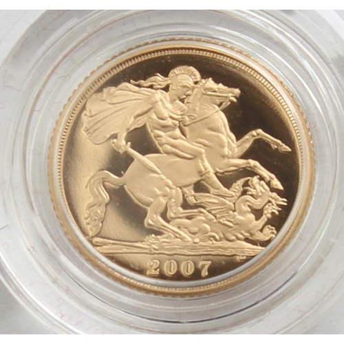 1246 - Gold Coins - Half Sovereign - 2007 Queen Elizabeth II gold proof coin, with original box and paperwo... 