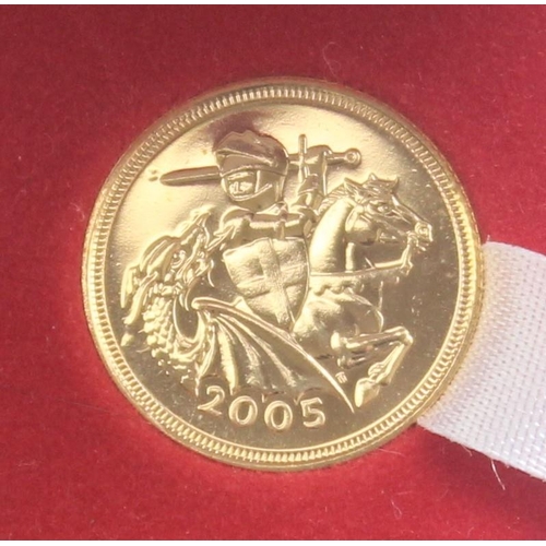 1248 - Gold Coins - Half Sovereign - 2005 Queen Elizabeth II uncirculated coin, with red box, unusual desig... 