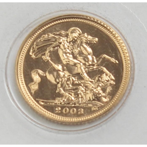 1250 - Gold Coins - Half Sovereign - 2003 Queen Elizabeth II uncirculated coin, with purple box