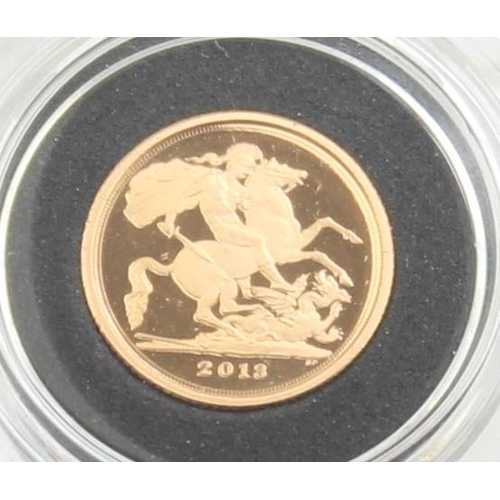 1263 - Gold Coins - Quarter Sovereign - 2013 Queen Elizabeth II gold proof coin, in original box with paper... 