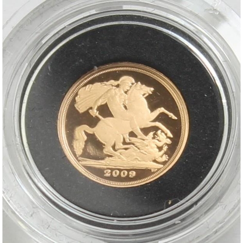 1267 - Gold Coins - Quarter Sovereign - 2009 Queen Elizabeth II gold proof coin, in original box with paper... 