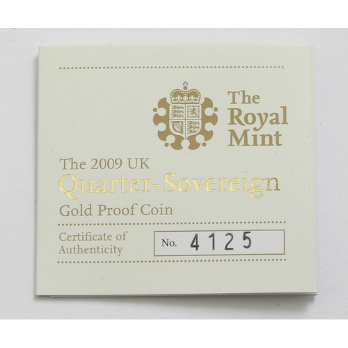 1267 - Gold Coins - Quarter Sovereign - 2009 Queen Elizabeth II gold proof coin, in original box with paper... 