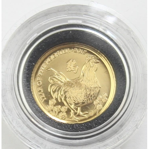 1268 - Gold Coins - Lunar Year of the Rooster 2017 1/10 oz Brilliant Uncirculated gold coin, .999 gold from... 