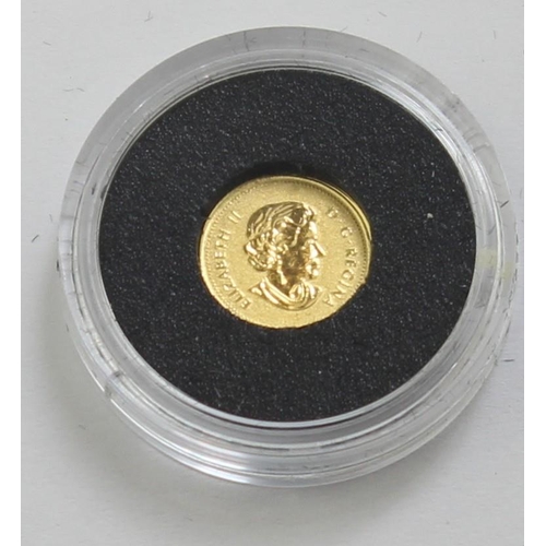 1269A - Gold Coins - Canada 2019 .9999 gold proof 25c Maple Leaf coin, 0.5g, in original box with paperwork